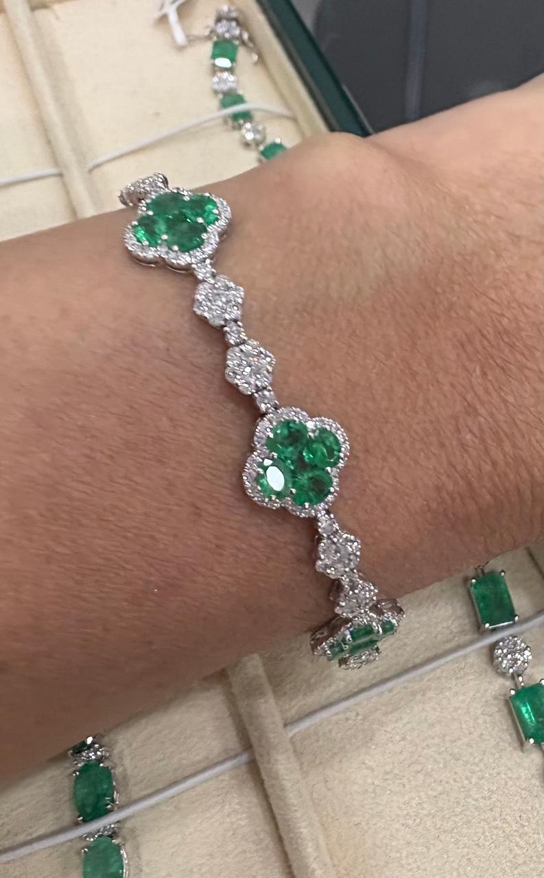 Pulseira esmeralda trevo com diamantes